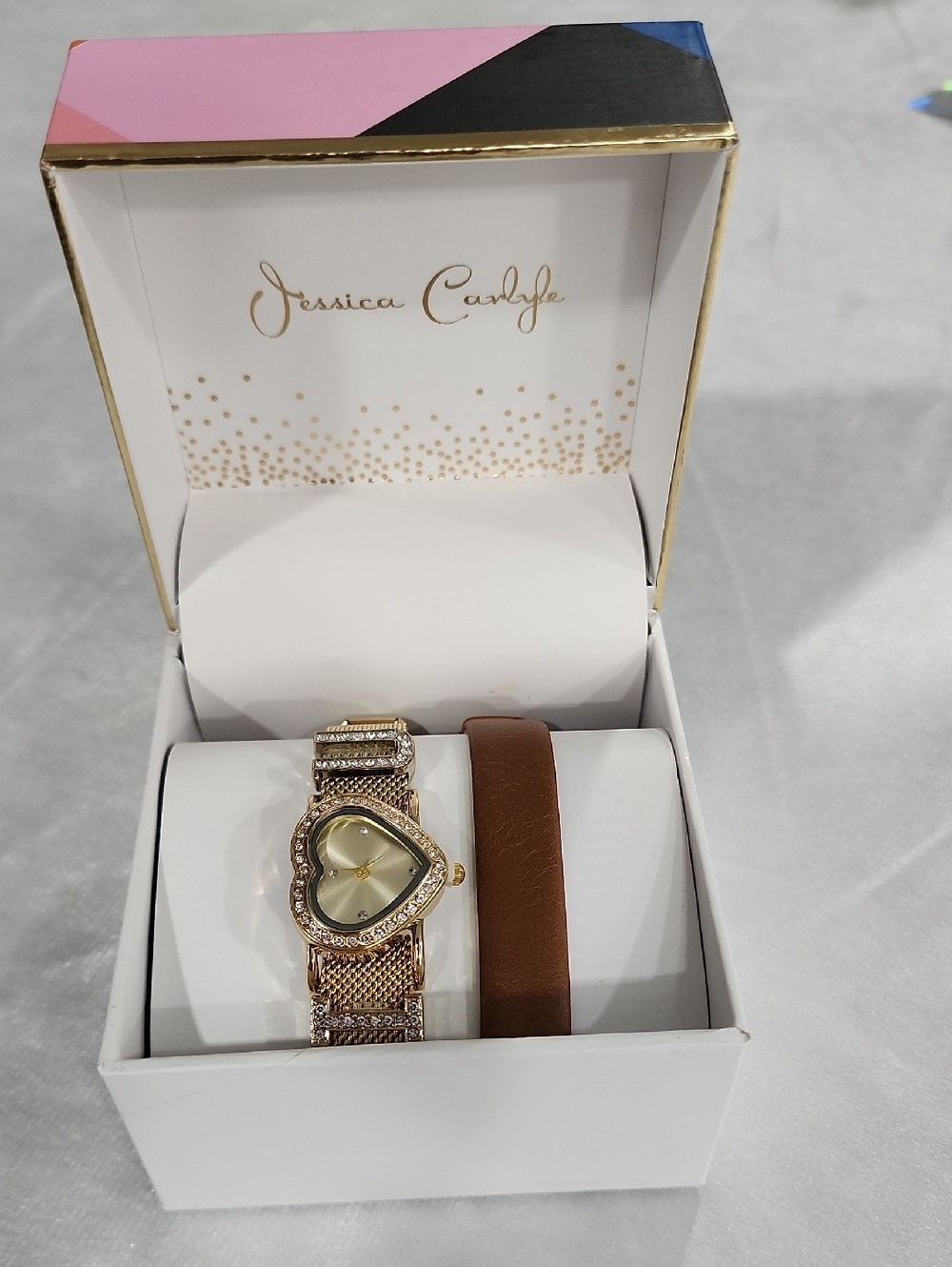 Jessica Carlyle Women's Gold-Tone Analog Mesh Watch I Heart U. W/ Bracelet